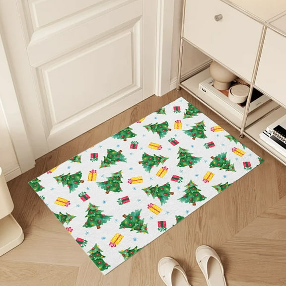 Bathroom Rugs, Non-Slip Floor Mats, Christmas Tree Pattern Absorbent Doorway Carpet, Machine Washable Microfiber Footrest for Bath Tub Shower Vanity Living Room Kids Room Pet Area, 40x60 cm
