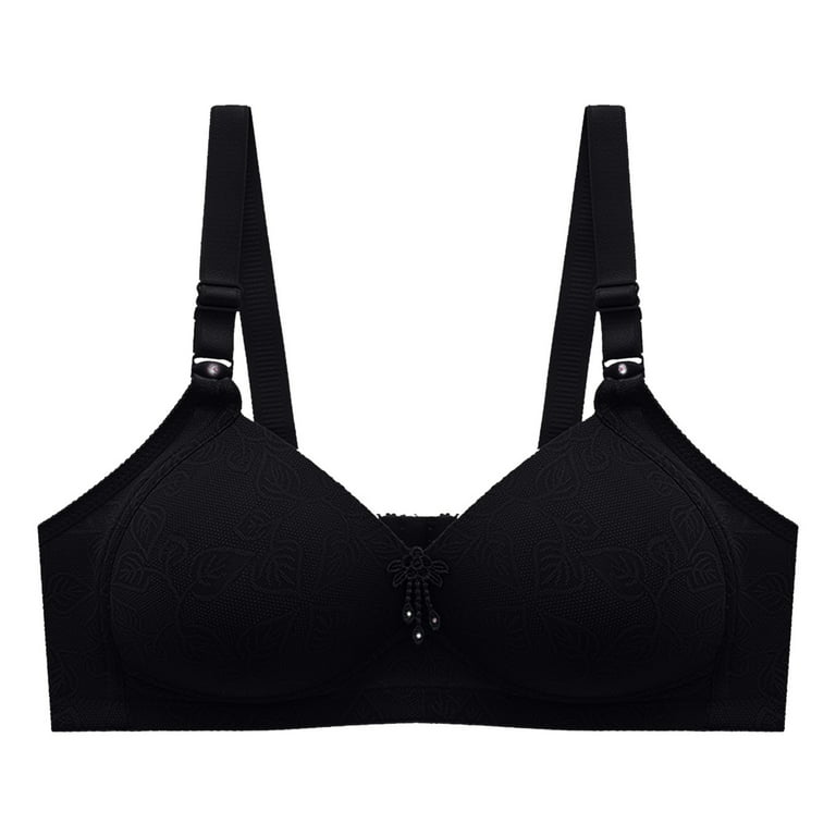PEASKJP Women's Comfortable Bra Full Coverage Underwire Lifting Lace Bra  for Heavy Breast, Black 80D 