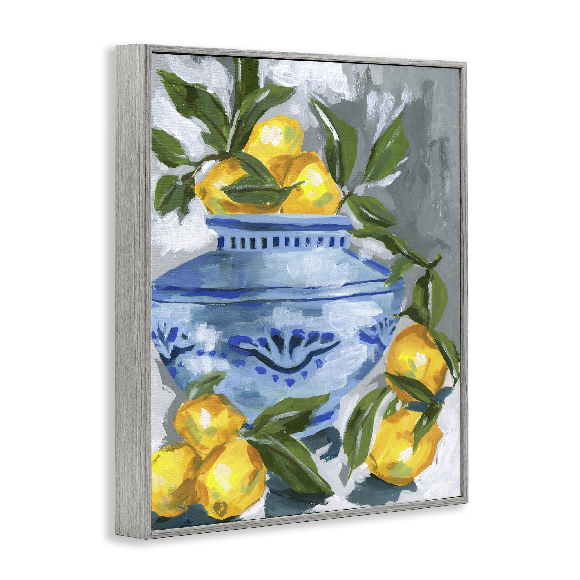 Stupell Industries Indigo & Lemon Vase Gray Framed Giclee Art, design by Melissa Wang