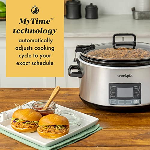 Crock-Pot Mijoteuse de 7 Pintes avec Couvercle Verrouillable et Technologie d'Ajustement Automatique du Temps de Cuisson, Acier Inoxydable