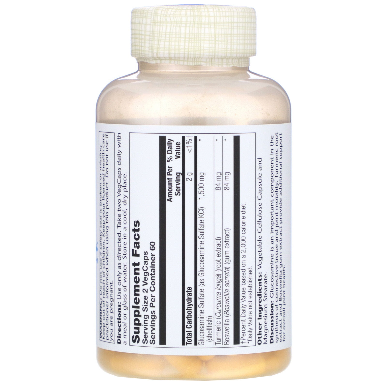Solaray Two Daily Glucosamine Sulfate 1,500 mg 120 Veg Caps