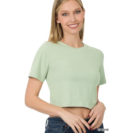 

Zenana Women s Short Sleeve Round Neck Cropped Tee Shirts Top (S-XL)