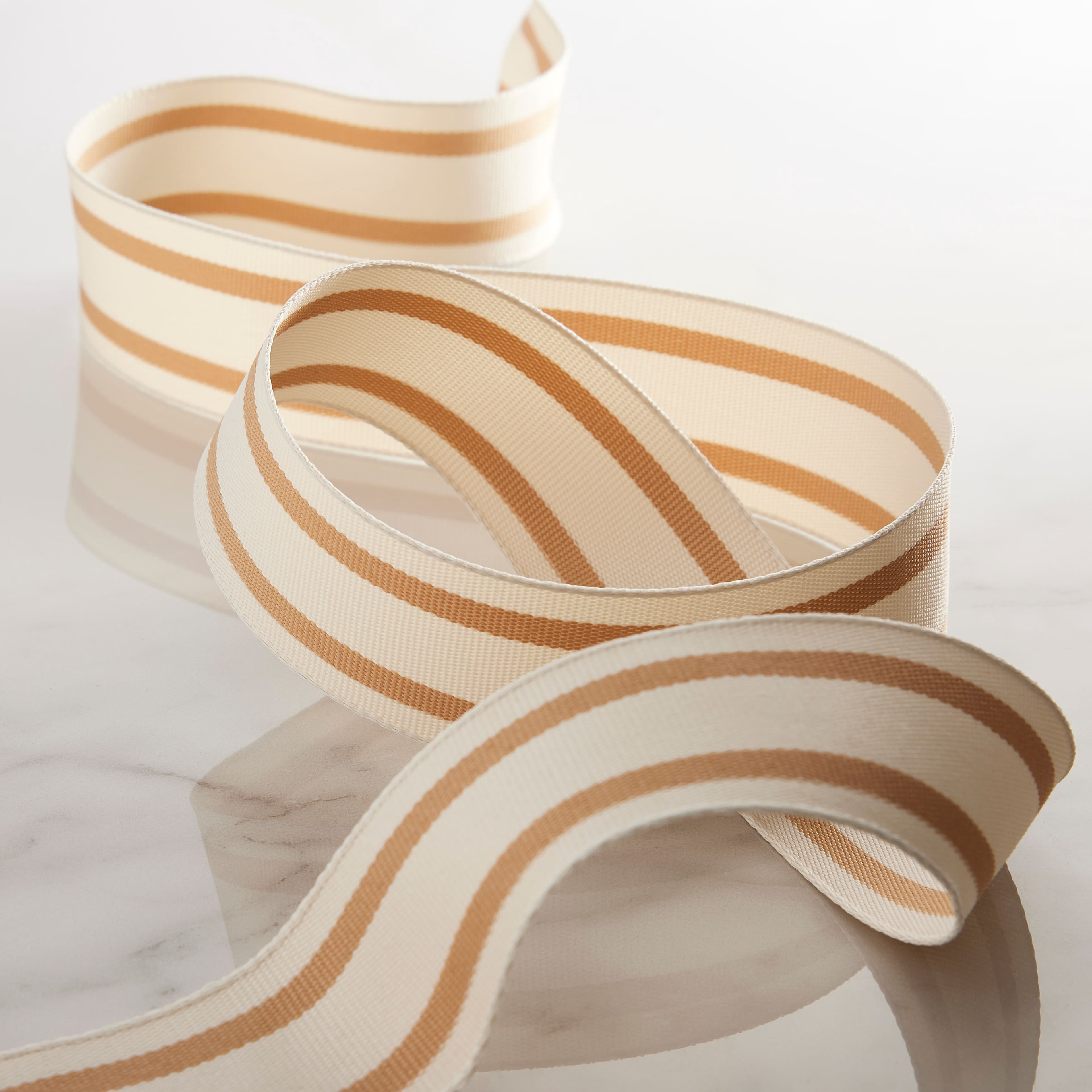 1.5" x 3yd. Natural Wired Ticking Stripe Ribbon by Celebrate It – Woven Selvage Edge - Ideal for Wreaths - Gift Wrapping & Seasonal Decor - 12 Pack