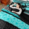 thumbnail image 4 of Feelyou Cyan Damask Floral Bedding Comforter Set 7 Pieces, Leopard Cheetah Print Full Bedding Set, Fashion Cycle Polkadots Reversible Fitted Sheet Flat Sheet, Super Cozy Room Decor, 4 of 7