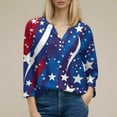 thumbnail image 4 of SAATLERI American Flag Graphic Shirts for Women Loose 3/4 Length Sleeves 4th Of July Tops Funny Independence Day Red White Blue Print Button V Neck Tunic Tops Vacation Clothes, 4 of 5