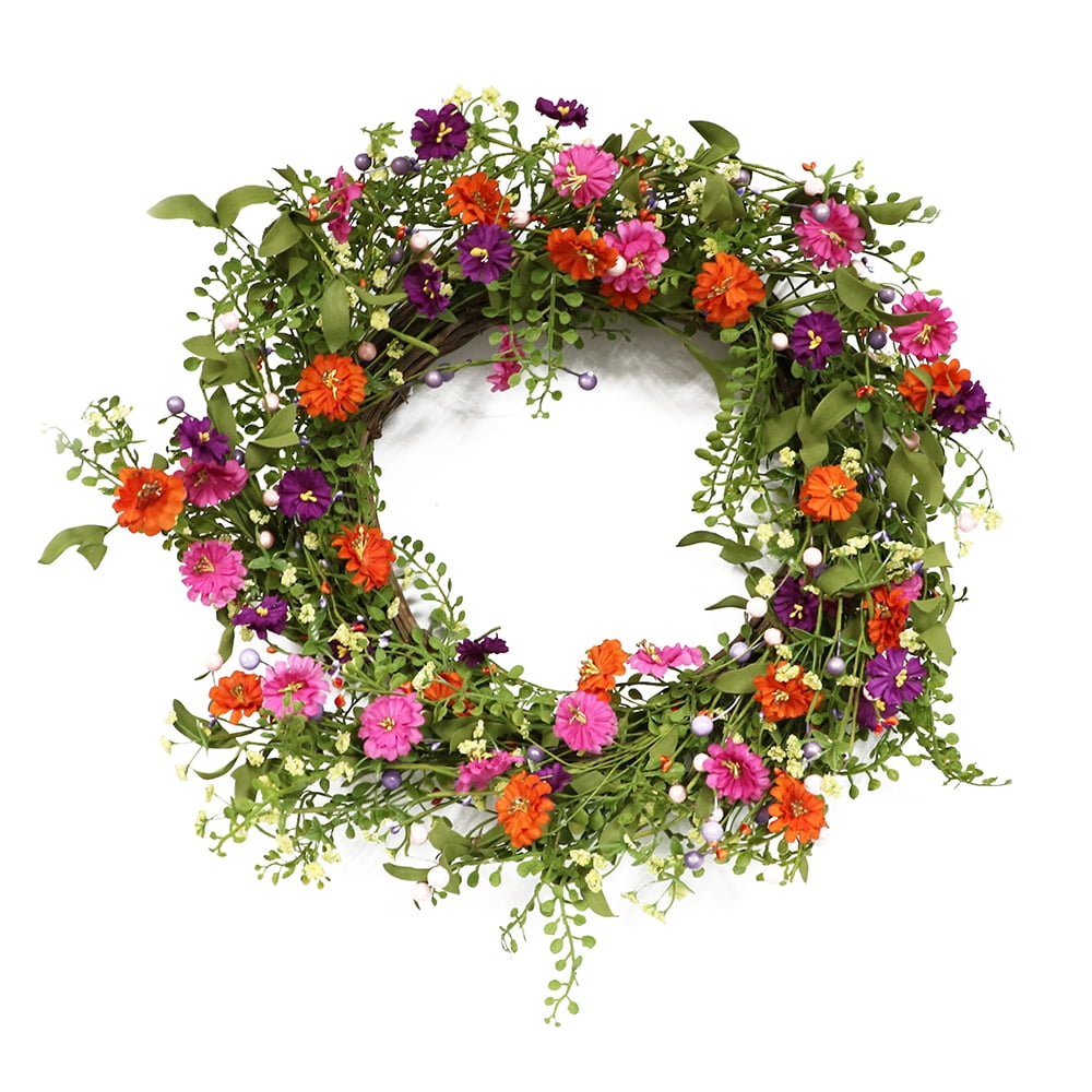 Puleo International Floral Polyester Wreath, with Spring Daisy 4 ...