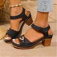 thumbnail image 6 of Summer Sandals Women Chunky Heel Open Toe Ankle Straps Solid Color High Heel Shoes for Women Casual Outdoor Beach Vacation Holiday Fashion Black 36, 6 of 9