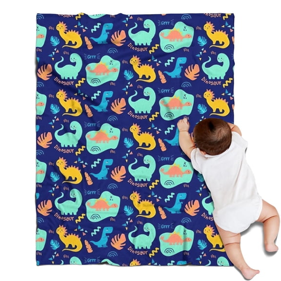DarkBlue Cartoon Dinosaurs Pattern Blanket,Comfortable Soft Flannel Throw Blanket,All Season,Warm Lightweight Blankets for Sofa Bed Couch Living Room Chair,30"x40"