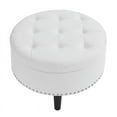 thumbnail image 3 of Partner Furniture 30" Round Faux Leather Tufted Storage Ottoman in White, 3 of 6