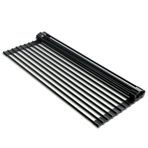 Edge Roll Up Over The Sink Multi-Purpose Kitchen Dish Drainer Drying Rack, Foldable (Black, Large - 20.5" x 13.1")