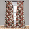 thumbnail image 4 of Ambesonne Hawaiian Curtains, Grunge Floral Plaid Tartan, Pair of 28"x63", Grey Teal Burnt Sienna, 4 of 4