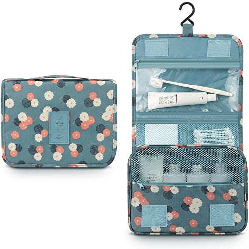 Mossio Hanging Toiletry Bag Large Cosmetic Makeup Travel Organizer for Men Women with Sturdy Hook Blue Flowers Walmart