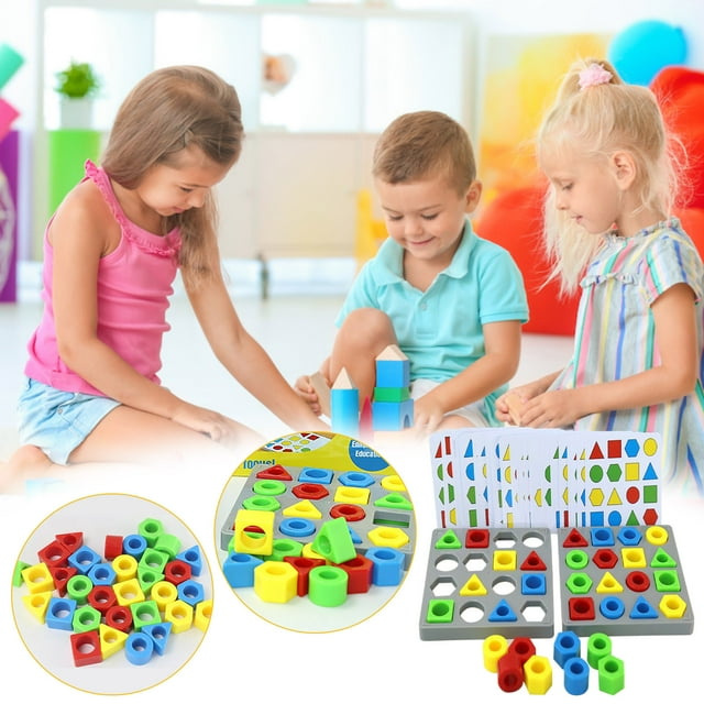 Aooww Shape Matching Color Sorting Game, Wooden Educational Puzzle with 30 Cards, Montessori Toy for Parent-Child Interaction and Concentration Training (9x8x2in), Birthday Gifts for Boy/Girl