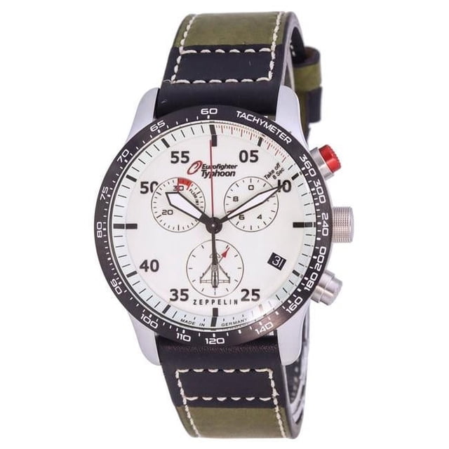 Zeppelin Reloj Eurofighter Cronógrafo Correa de Piel Esfera Beige Cuarzo 7298-5 72985 100M para Hombre