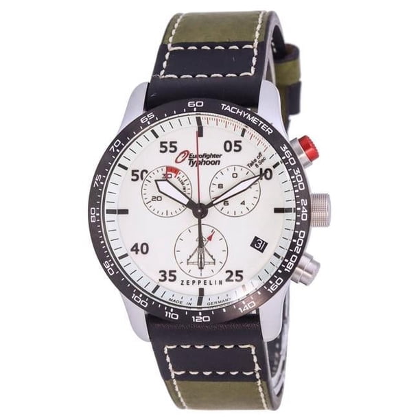 Zeppelin Reloj Eurofighter Cronógrafo Correa de Piel Esfera Beige Cuarzo 7298-5 72985 100M para Hombre