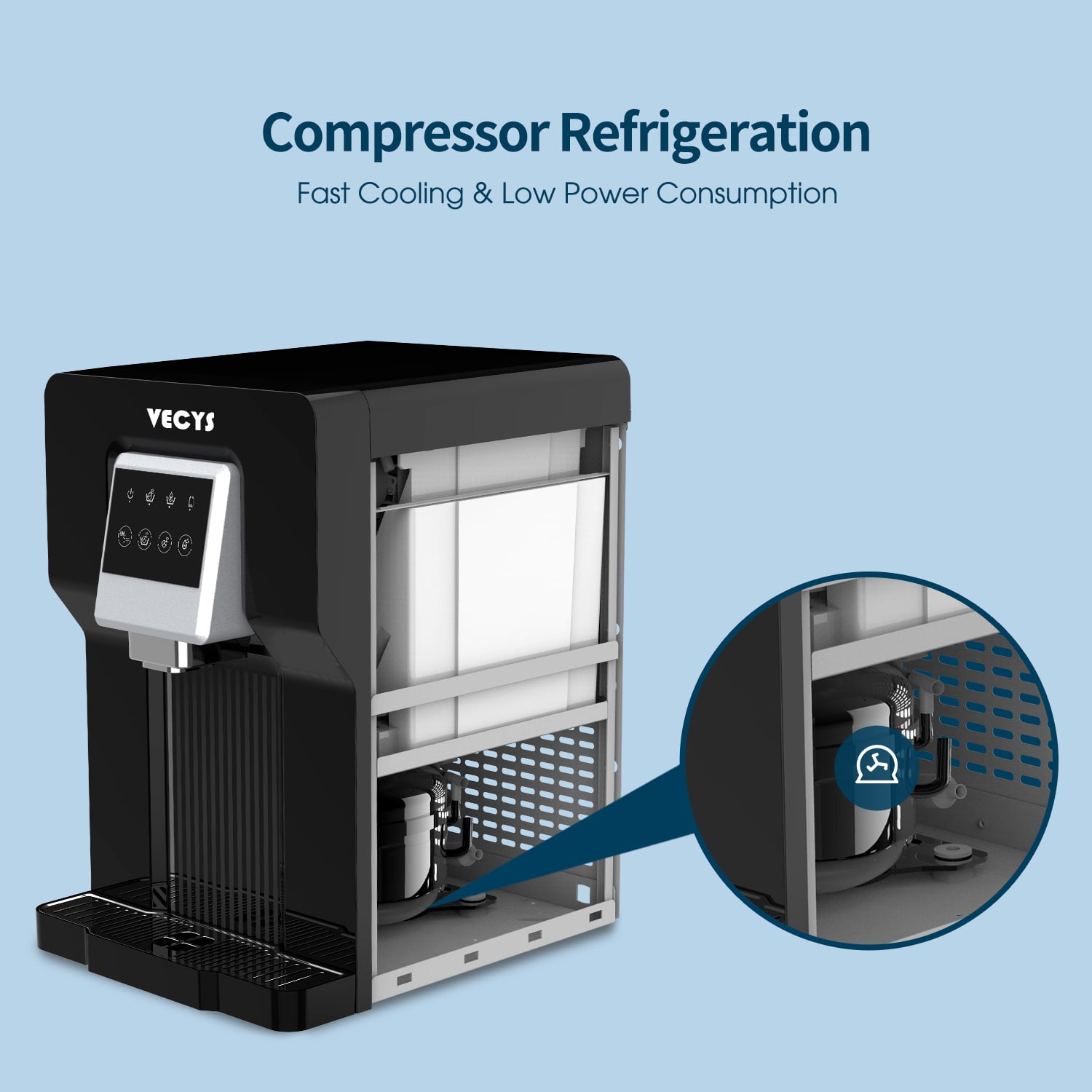 VECYS Countertop Cold Water Cooler with Ice, 18LB Daily Ice Production and Bottleless