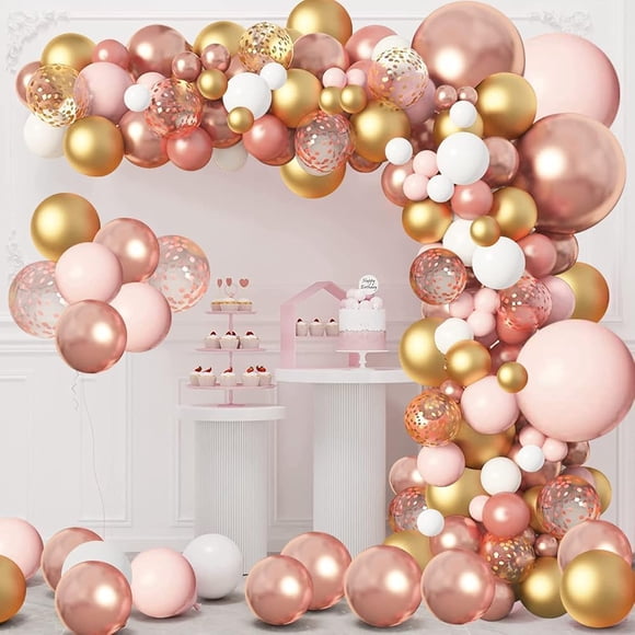 Rose Gold Pink Balloons Garland Kit, 154pcs Light Pink Gold White Confetti Balloons for Women Girls Princess Engagement Bridal Shower Wedding Bachelorette Brithday Party Decoration\u2026