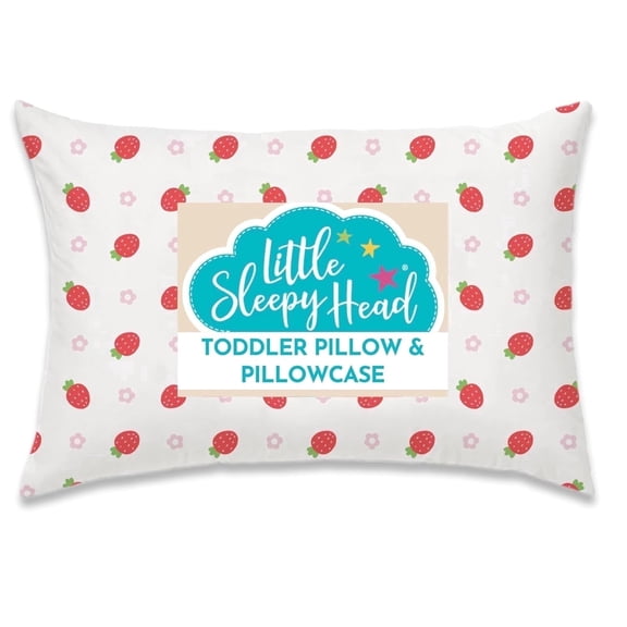 Little Sleepy Head Toddler Pillow with Pillowcase (Strawberries) Best Pillow for Kids! 13x18"