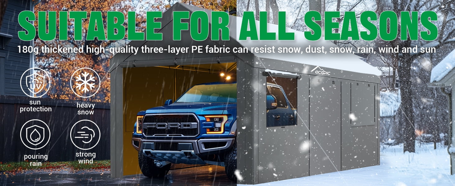 Acepic Carport 10x20ft Heavy Duty Carport Features Roll-up Windows & Doors, Portable Garage with UV Resistant Waterproof All-Season Tarp for Car, Truck, Boat