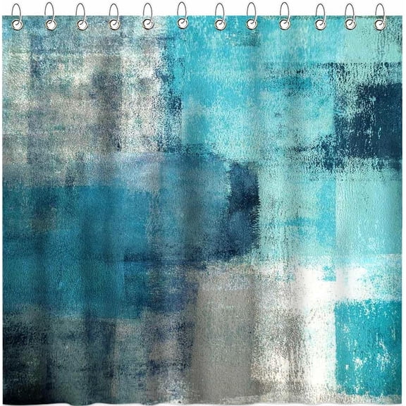 Teal Abstract Shower Curtain Turquoise and Grey Teal Abstract Art Painting Shower Curtain Bathroom Bathtub Curtain 72x72 Inch with 12 plastic hooks