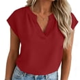 thumbnail image 2 of hlysgo Women's Cap Sleeve Tops V Neck Dressy Casual Blouses Summer Work Business Shirts Red,S, 2 of 6