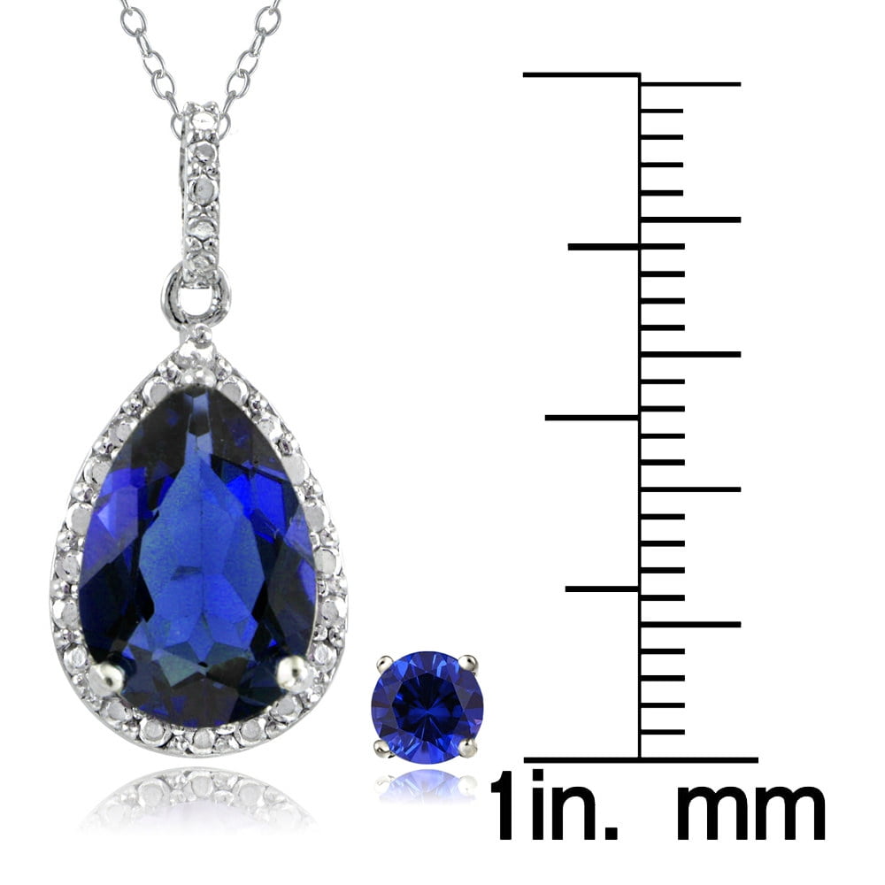Cubic Zirconia Sterling Silver Rhodium Plated Heavy Sapphire Teardrop  Necklace | Genevive Jewelry | Wolf & Badger