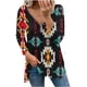 thumbnail image 2 of Pntutb moda mujer manga larga con cuello en V blusa estampada cremallera otoño casual pulóver tops Pntutb Pntutb-3919, 2 of 5