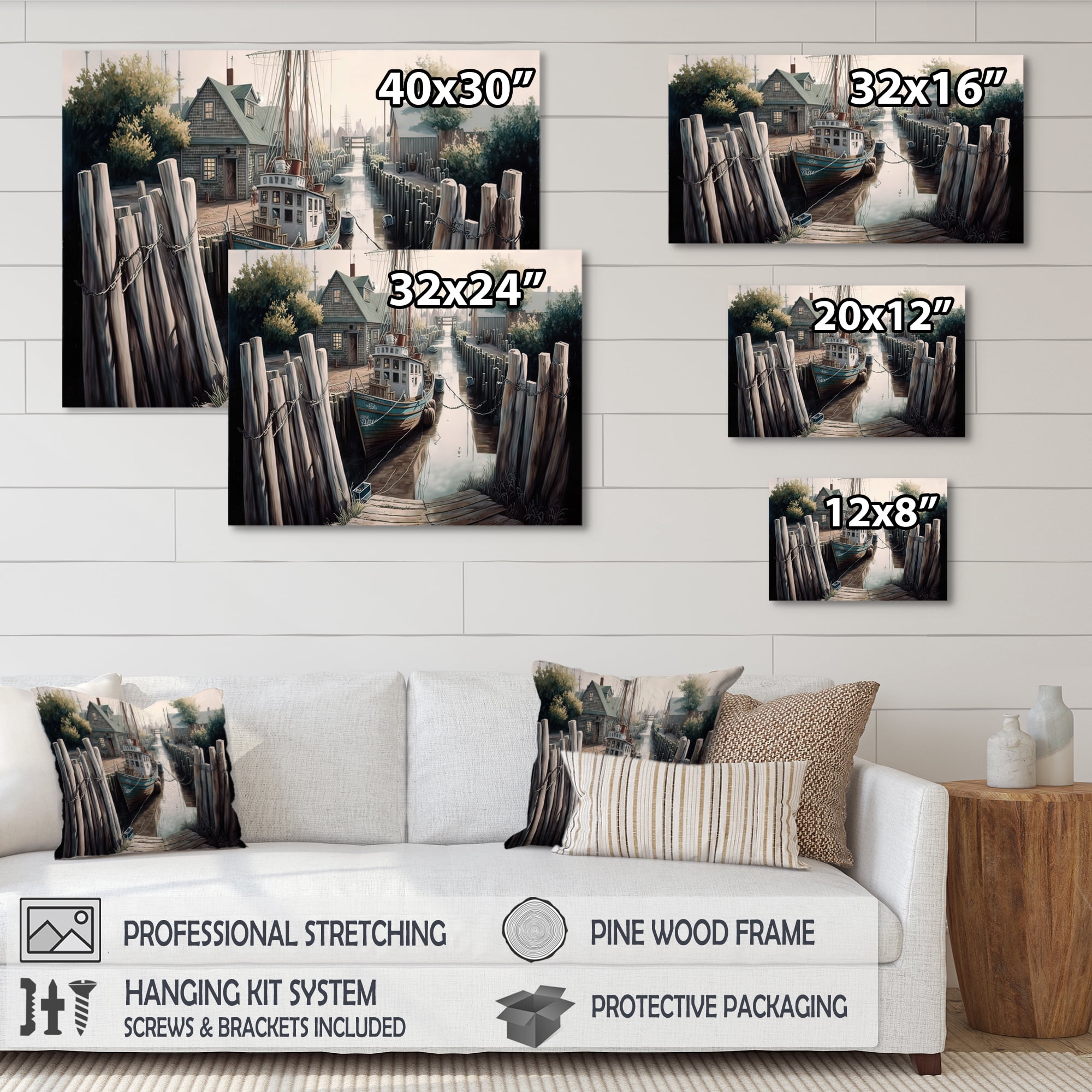 Designart Charming Boat House III Canvas Wall Art