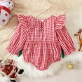 thumbnail image 4 of Staki Baby Girl Fall Onesies Newborn Baby Girl Christmas Smocked Romper Santa Plaid Jumpsuit Puff Long Sleeve Playsuit Infant Fall Xmas Outfit(Watermelon Red,18M), 4 of 9