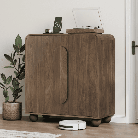 Semiocthome Sideboard Cabinet with Four Arc Ball Legs and 1 Shelf, Dining Room, Walnut