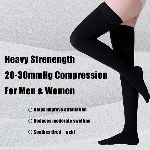 Thigh High Compression Stockings Closed Toe Pair Firm Support 20-30mmHg  Gradient Compression Socks with Silicone Band Unisex Opaque Best for Spider  & Varicose Veins Edema Swelling Black M Medium Black