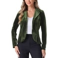 thumbnail image 1 of Blazer de terciopelo de manga larga con solapa de pico para mujer INSPIRE CHIC en verde militar, 1 of 6