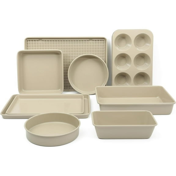 10 Piece Baking Pans Ceramic PFA Free Non Toxic Non Stick Bakeware Set - Taupe