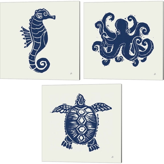 Great Art Now Primitive Sea Navy by Daphne Brissonnet 3 Piece Canvas Art Set Each 14W x 14H
