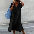thumbnail image 2 of Kcodviy Robe Femme Décontractée Unie Sans Manches Longueur Genou Robe Couleur Manche Courte V Longues Robes pour Femmes Col Couture Robe Ample, 2 of 5