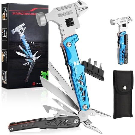 18 in 1 Multitool Blue Professional Stainless Steel Multitool Pliers with Replaceable Alloy Steel Blades Wire Cutters Bottle Opener Apply to Survival Camping & Hunting for Father s Day gift