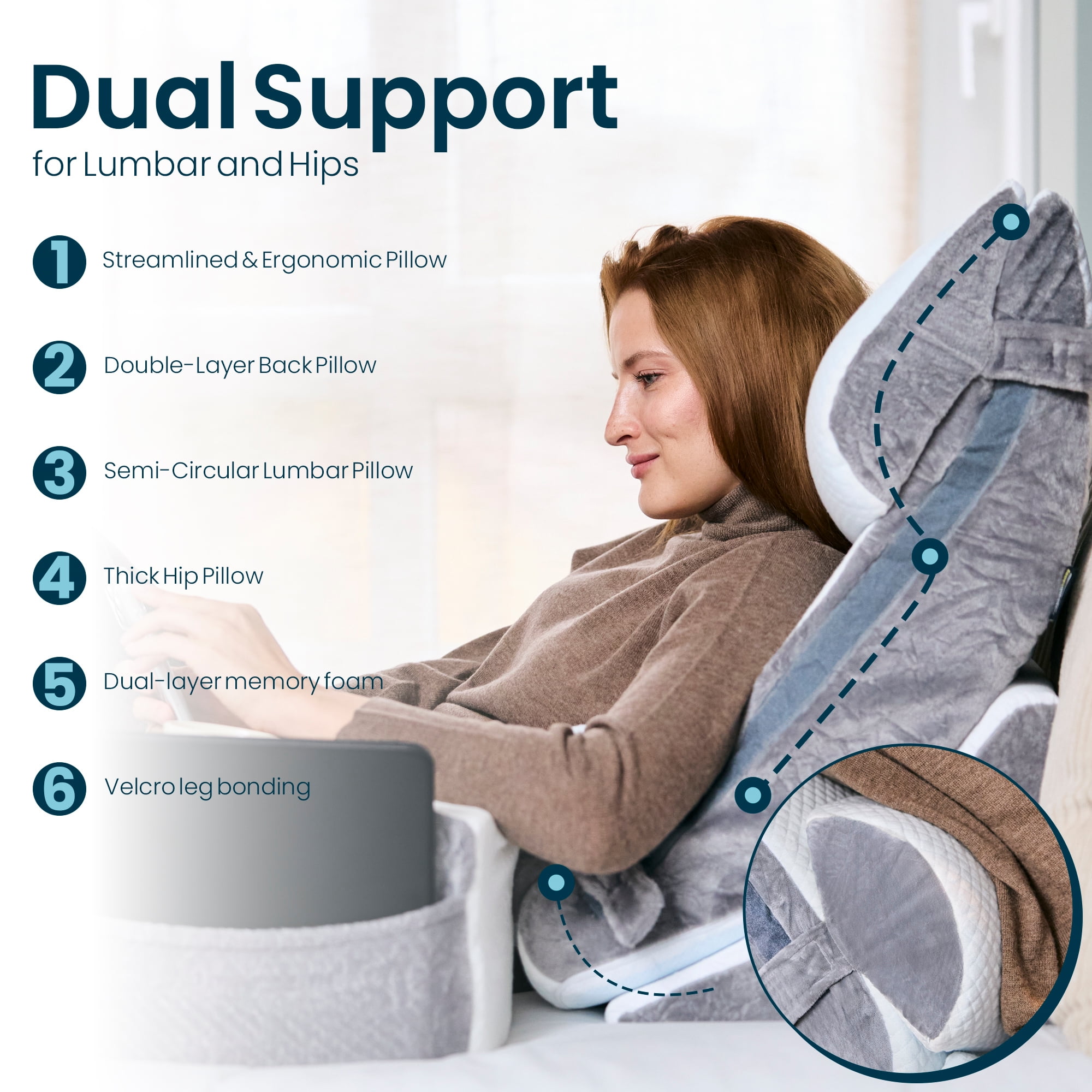 8 Piece Orthopedic Wedge Pillow Set – Adjustable Memory Foam for Sleeping, Post-Surgery Recovery, Back & Leg Pain Relief, Acid Reflux & GERD, Sit Up in Bed, Cup Holder & Tablet Slot