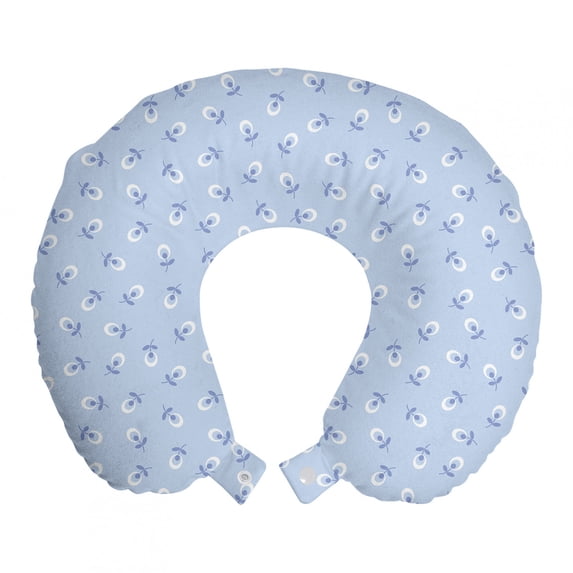 Floral Travel Pillow Neck Rest, Small Spring Flowers on Blue Background Romantic Retro Pattern, Memory Foam Traveling Accessory Airplane and Car, 12", Blue Violet Baby Blue, by Ambesonne