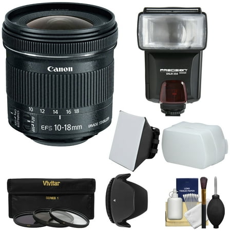 Canon EF-S 10-18mm f/4.5-5.6 IS STM Zoom Lens with Flash + 3 Filters + Diffusers + Hood Kit for EOS 70D, 7D, Rebel T5, T5i, T6i, T6s, SL1 Camera