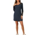 thumbnail image 2 of INSPIRE CHIC Women's Long Sleeve Nightgown Lace Trim V-Neck Nightshirt Sleepwear Pajama Dress M Navy, 2 of 5