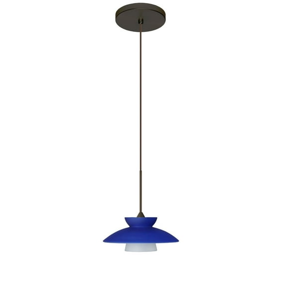 1XT-271823-BR-Besa Lighting-Trilo 7-One Light Cord Pendant with Flat Canopy-7 Inches Wide by 3.13 Inches High-Bronze Finish-Blue Matte Glass