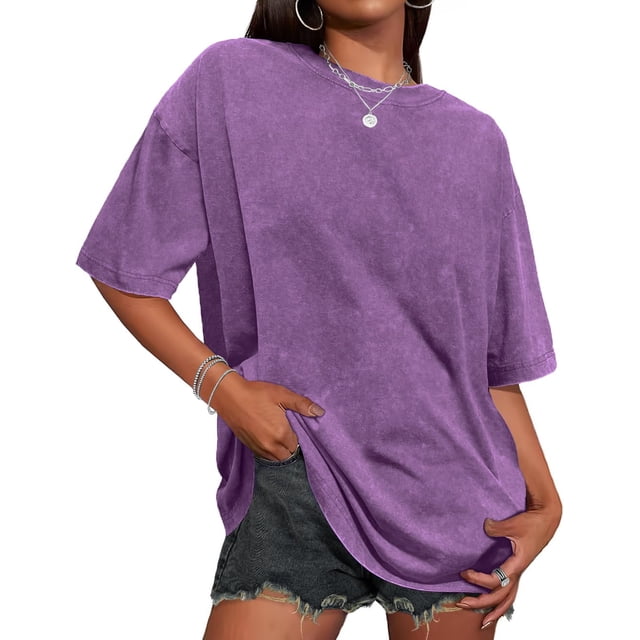 Playera ADOREJOY oversize de cuello redondo y manga corta, talla 2XL, morada
