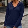 thumbnail image 4 of CHGBMOK Women's Fall Hoodie V Neck Long Sleeve Pullover Drawstring Loose Fit Top with Button, 4 of 8