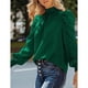 thumbnail image 3 of Blusa de color puro, blusa de manga larga abullonada para mujer, blusa de cuello alto, alta capacidad, 3 of 6