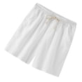 thumbnail image 2 of Pantalones cortos de lino elásticos para hombre, informales, con cierre de cordón, de color puro, para playa, para verano, color blanco, XL, 2 of 12
