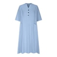 thumbnail image 4 of Vestido informal de lino con cuello en V para mujer: manga media, tres botones en el bolsillo, estilo veraniego, tallas S-XXL con detalles de busto/manga/longitud., 4 of 6