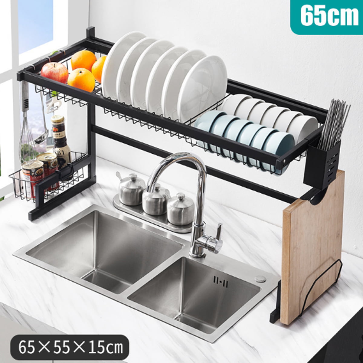 7PCS Stainless Steel Dish Drying Rack Over Sink Drainer Shelf Storage Rack,Functional  Yet Chic Design,Adjustable And Removable Parts 