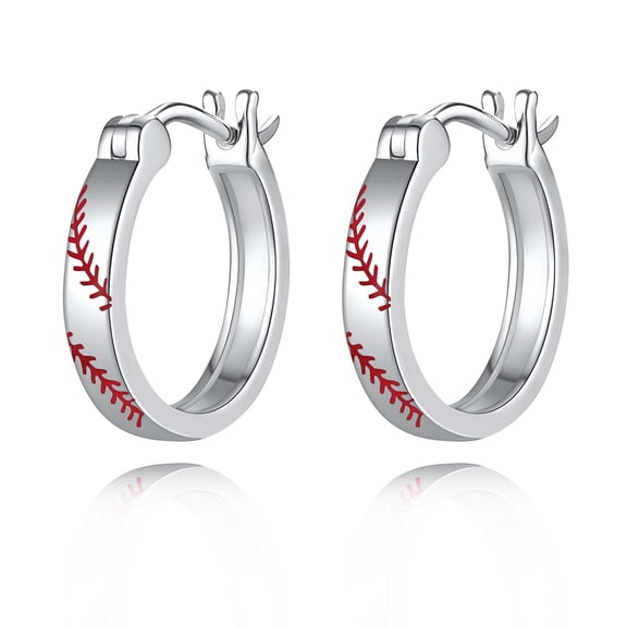 925 Sterling Silver Baseball Hoop Earrings for Women