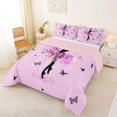 thumbnail image 2 of Castle Fairy Floral Ballet Girl Queen Comforter Set 3 Pieces,Watercolor Butterfly Pattern Comforter Sets Queen,Pink White,Grey Reversible,1 Comforter and 2 Pillowcases, 2 of 6