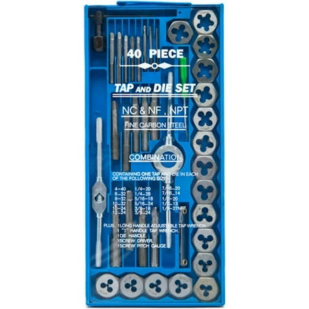 Tarp Set - Biltek 40pc Professional SAE Tap and Die Set T-Handle Wrench Screw Pitch Gauge NC NF